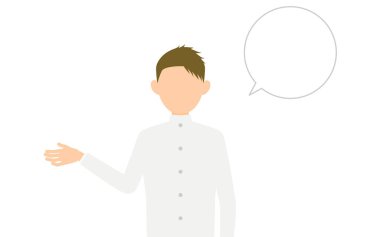 Boy wearing white school uniform, Talk to me (with speech bubble)