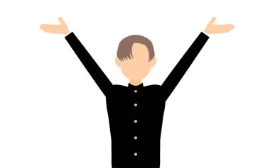 Boy wearing school uniform, Pose with outstretched hands raised