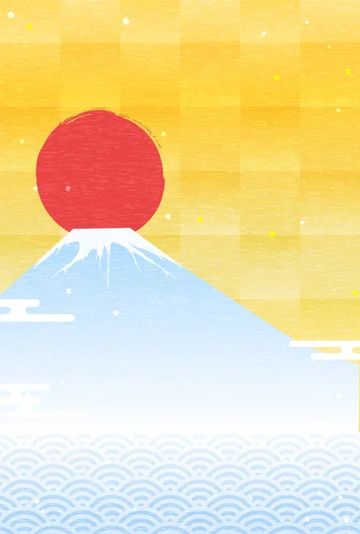 Japanilainen Uudenvuoden Kortti Kanin Vuodelle 2023 Fuji Auringonnousu Vuoden Ensimmäisenä — vektorikuva