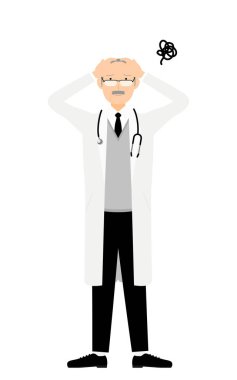 Beyaz önlüklü, başlıklı, baş belası kıdemli erkek doktor.