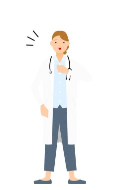 Beyaz önlüklü kıdemli bayan doktor göğsünü alkışlıyor, güven ve güven pozu veriyor.