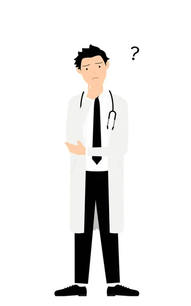 Pose Médecin Masculin Manteau Blanc Avec Bras Croisés Interrogatoire — Image vectorielle