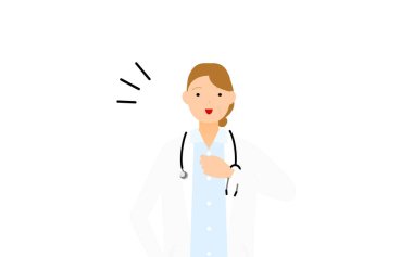 Beyaz önlüklü kıdemli bayan doktor göğsünü alkışlıyor, güven ve güven pozu veriyor.