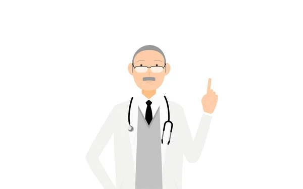 Médico Sexo Masculino Casaco Branco Segurando Dedo Indicador Uma Pose —  Vetores de Stock