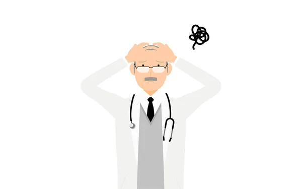 Senior Male Doctor White Coat Holding Head Pose Annoyance — Stock Vector