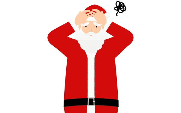 Velho Papai Noel Segurando Cabeça Preocupação — Vetor de Stock