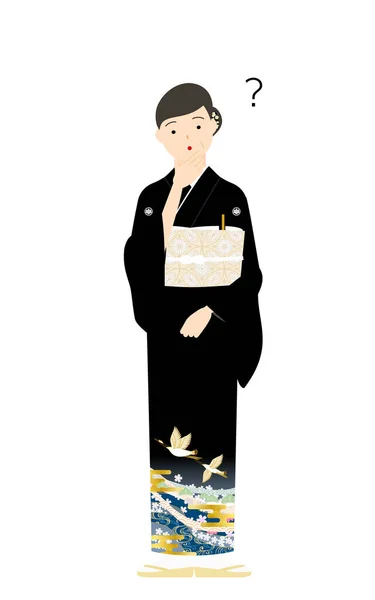 Senior Woman Kurotomesode Posed Set Kimono Questioning Worrying Undertaking Pointing — Stock Vector