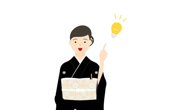 Seniorin Kurotomesode Kimono Bekleidet Posiert Mit Einem Setting Und Berät — Stockvektor