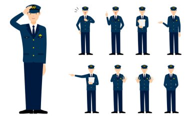 9 tane poz veren genç erkek polis memuru selamlama, durdurma, polislik vs..
