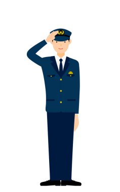 Genç erkek polis poz veriyor, selam verin.