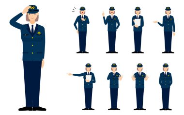 9 tane poz veren genç bayan polis memuru selamlama, durdurma, polislik vs..