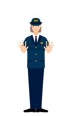 Genç bayan polis poz veriyor, durması için iki elini de önüne koyuyor.