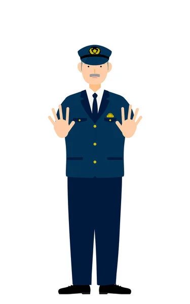 Senior Mannelijke Politieagent Poseren Zet Beide Handen Voor Uit Stoppen — Stockvector