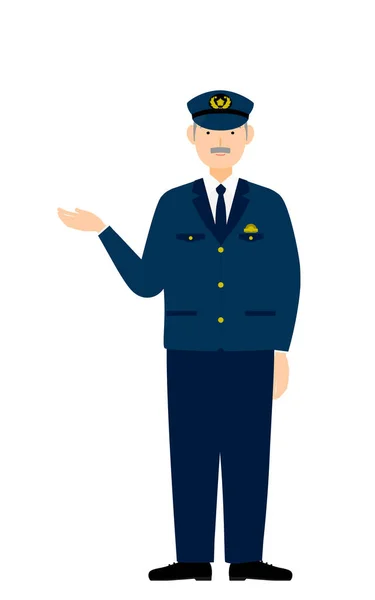 Senior Male Police Officer Posing Lead Way — Stock Vector