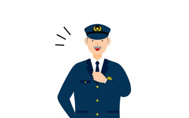 Kıdemli erkek polis poz veriyor, göğsünü alkışlıyor.
