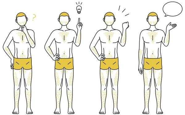 Conjunto Linha Desenho Poses Homem Que Sofre Pêlos Grossos Corpo —  Vetores de Stock