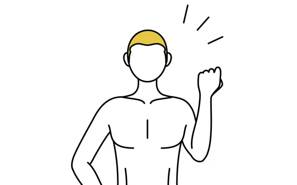 Line Drawing Man Epilation Fist Raised Encouraging Pose — Stock Vector