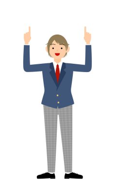 Cinsiyetsiz, spor ceketli, iki elinle yukarı kaldır.