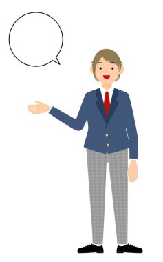 Cinsiyetsiz, spor ceketli, konuş benimle (konuşma baloncuğu ile))