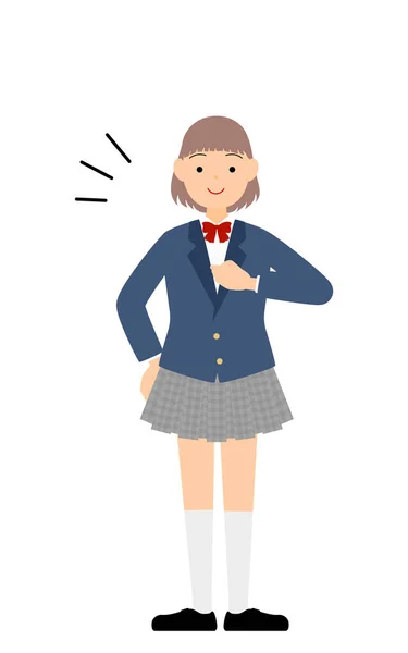 Girls Blazer Uniform Confidently Tapping His Chest — Stock Vector