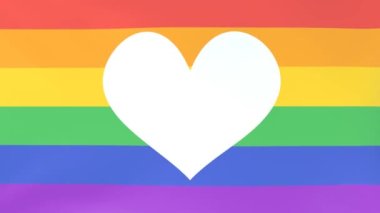 Rüzgarda sallanan LGBT sembolleri, gökkuşağı bayrakları ve kalplerinin 3dcg animasyonu