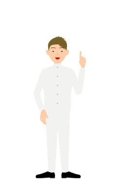 Boy wearing white school uniform, Strike a pose of guts