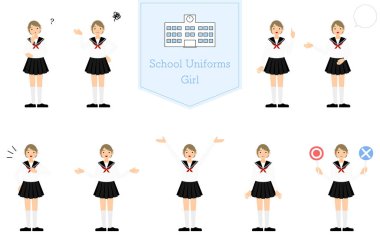 Girl wearing white school sailor uniform, posed set, Questioning, embarrassment, pointing, talking, etc.