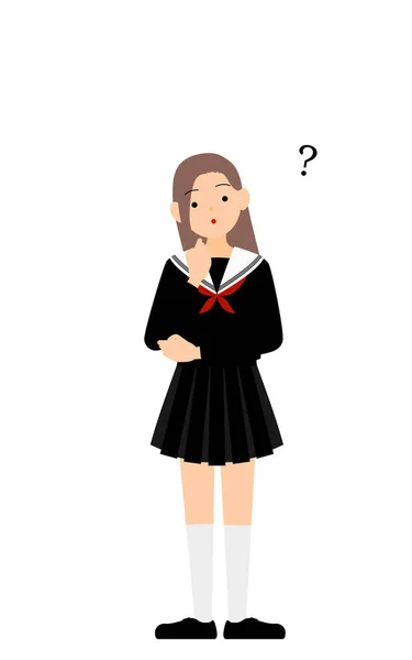 Girl Wearing School Sailor Uniform Have Doubts — Stock vektor