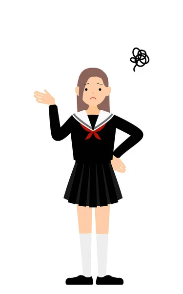 Girl Wearing School Sailor Uniform Sighing Hands Hips Distress — Stockvector