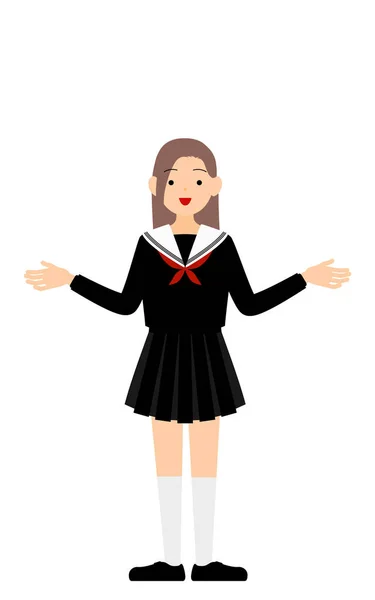 Girl Wearing School Sailor Uniform Gestures Outstretched Arms — Stok Vektör