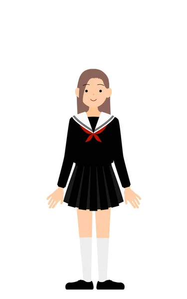 Girl Wearing School Sailor Uniform Stand Upright — Archivo Imágenes Vectoriales