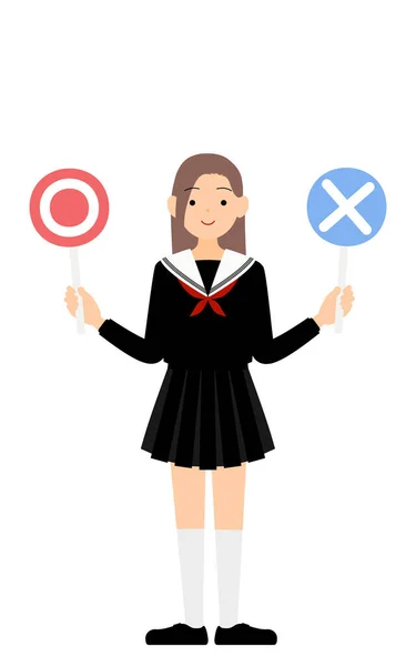 Girl Wearing School Sailor Uniform Have Marbled Stick Answering Questions — Vector de stock