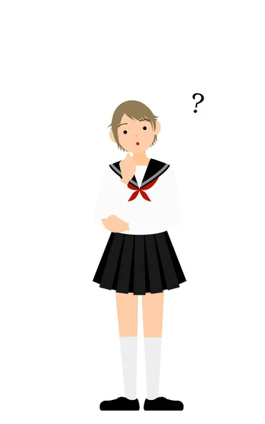 Girl Wearing White School Sailor Uniform Have Doubts — Wektor stockowy