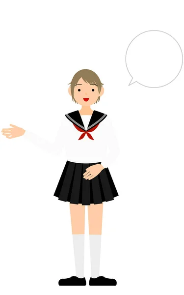 Girl Wearing White School Sailor Uniform Talk Speech Bubble — Vector de stock