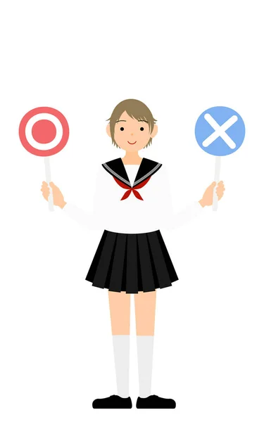 Girl Wearing White School Sailor Uniform Have Marbled Stick Answering — Stockvector