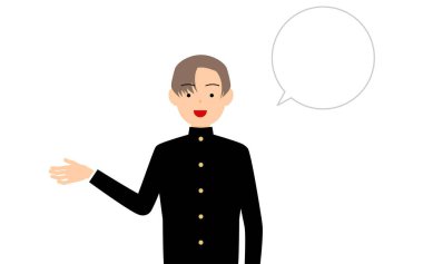 Boy wearing school uniform, Talk to me (with speech bubble)