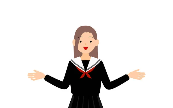 Girl Wearing School Sailor Uniform Gestures Outstretched Arms — ストックベクタ