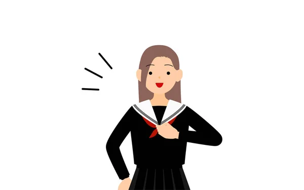 Girl Wearing School Sailor Uniform Leave Beat Chest — Vector de stock