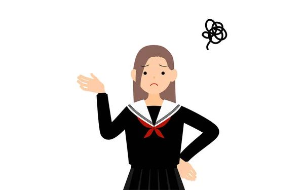 Girl Wearing School Sailor Uniform Sighing Hands Hips Distress — ストックベクタ