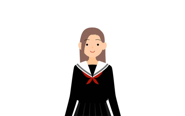 Girl Wearing School Sailor Uniform Stand Upright — ストックベクタ