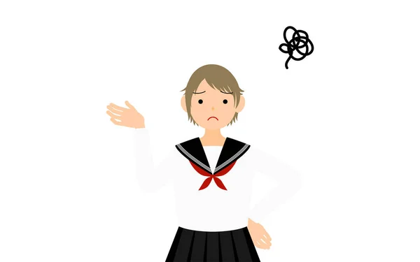 Girl Wearing White School Sailor Uniform Sighing Hands Hips Distress — Image vectorielle