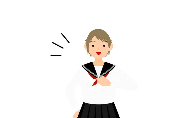 Girl Wearing White School Sailor Uniform Leave Beat Chest — Stockový vektor