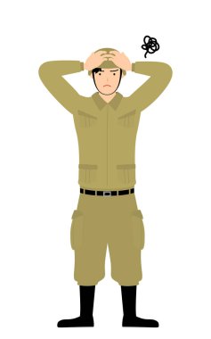 Erkek asker pozu, kafanla endişelen.