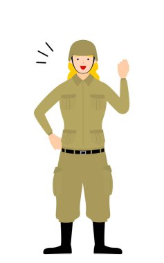 Kadın asker pozu, neşeli, cesur duruş.!