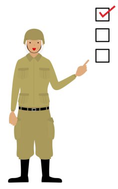 Kıdemli Bayan Asker Pozu, bir kontrol listesine işaret ediyor.