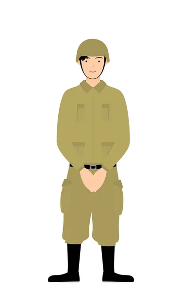 Soldat Masculin Pose Attente Attente Avant Avec Les Mains Jointes — Image vectorielle