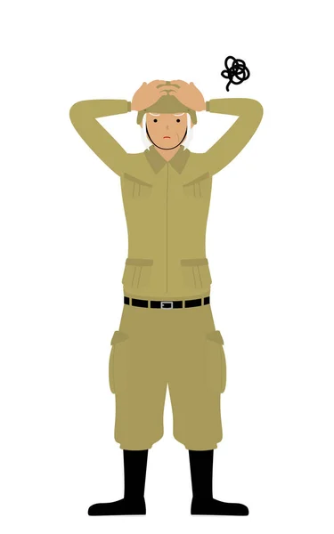 Senior Female Soldier Pose Inquiète Toi Tête — Image vectorielle