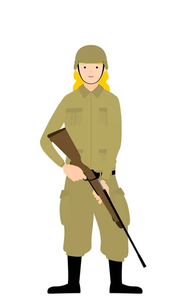 Mujer Soldado Pose Guardia Pie Con Rifle — Archivo Imágenes Vectoriales