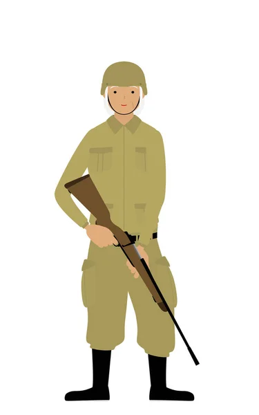 Ältere Soldatin Posiert Mit Einem Gewehr Der Hand — Stockvektor