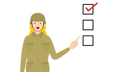 Kadın Asker Pozu, bir kontrol listesine işaret ediyor